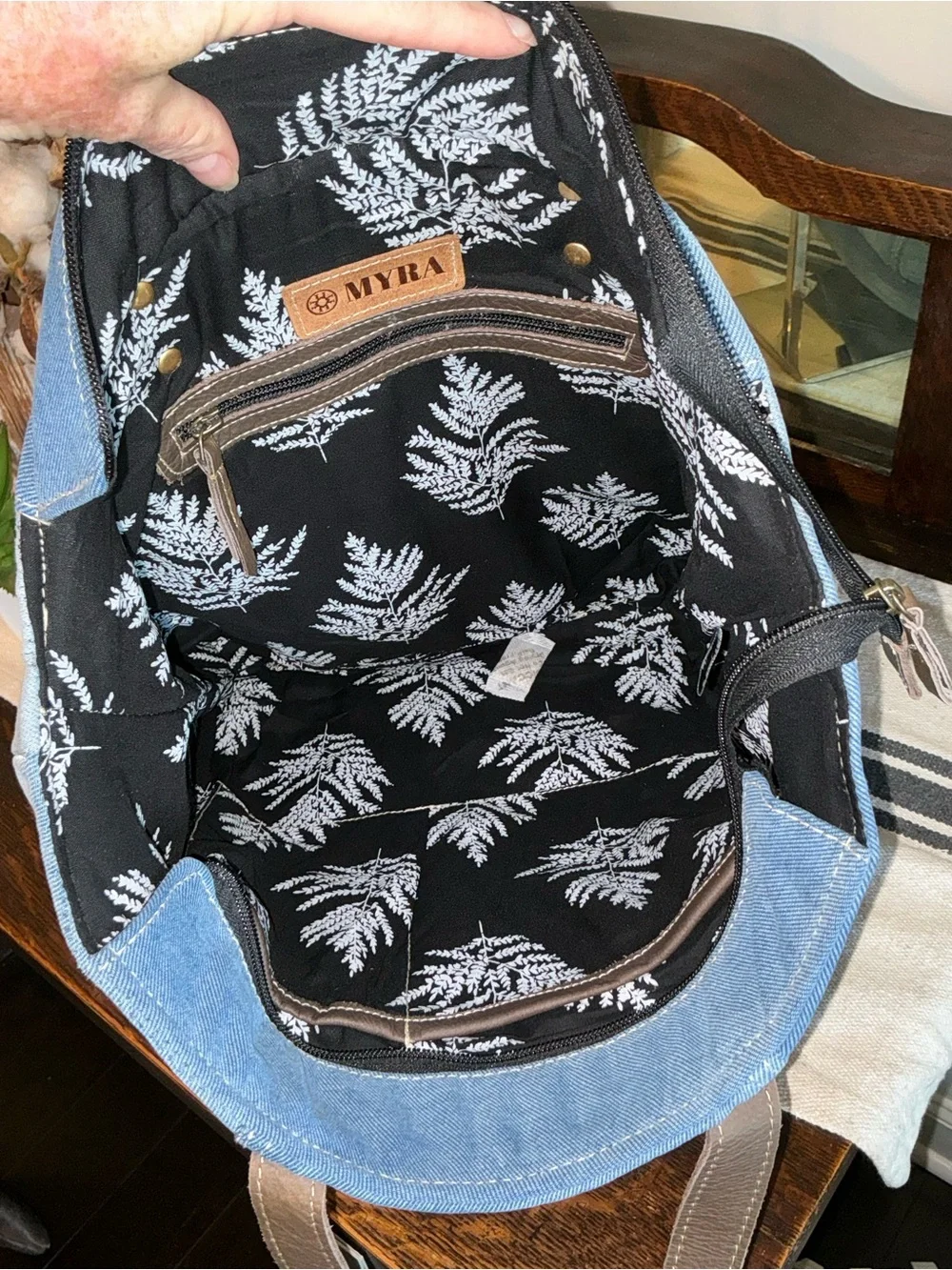 NWT Myra Bag Ashley Adventure Upcycled Blue Denim Shoulder Tote Bag MSRP $65
